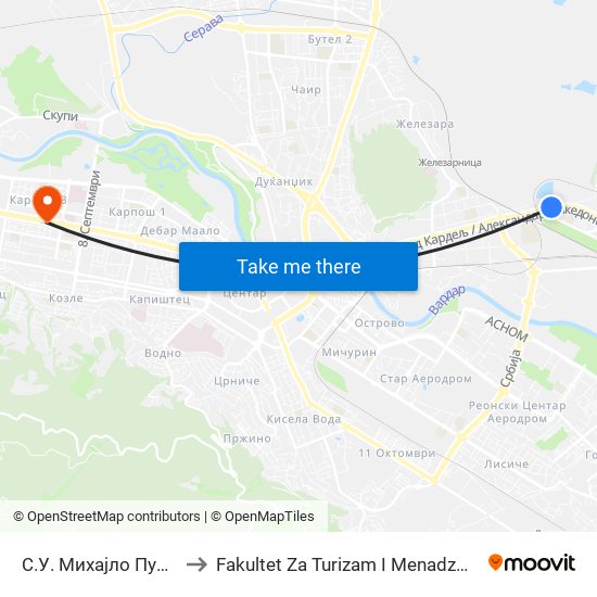 С.У. Михајло Пупин to Fakultet Za Turizam I Menadzment map