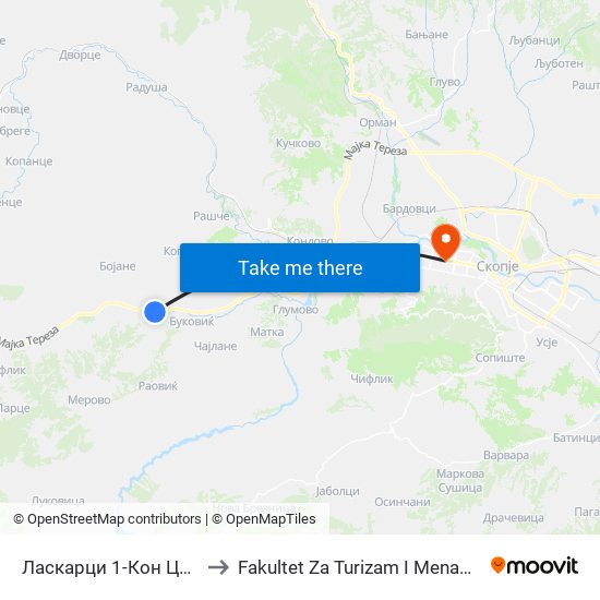 Ласкарци 1-Кон Центар to Fakultet Za Turizam I Menadzment map