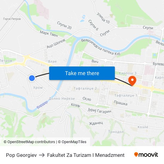 Pop Georgiev to Fakultet Za Turizam I Menadzment map