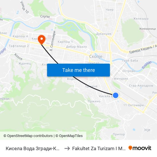 Кисела Вода Згради-Кон Драчево to Fakultet Za Turizam I Menadzment map