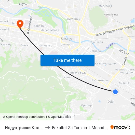 Индустриски Колосек to Fakultet Za Turizam I Menadzment map