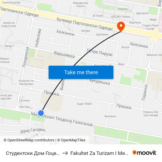 Студентски Дом Гоце Делчев to Fakultet Za Turizam I Menadzment map