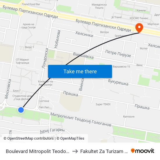 Boulevard Mitropolit Teodosij Gologanov, 149 to Fakultet Za Turizam I Menadzment map