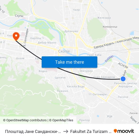 Плоштад Јане Сандански-Кон Автокоманда to Fakultet Za Turizam I Menadzment map