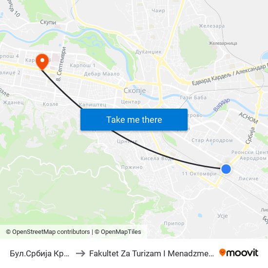 Бул.Србија Крст to Fakultet Za Turizam I Menadzment map