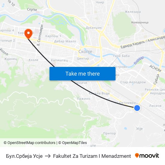 Бул.Србија Усје to Fakultet Za Turizam I Menadzment map