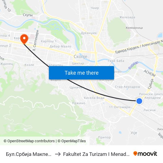 Бул.Србија Макпетрол to Fakultet Za Turizam I Menadzment map