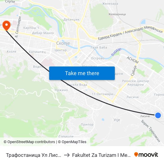 Трафостаница Ул Лисец-Кон Т to Fakultet Za Turizam I Menadzment map