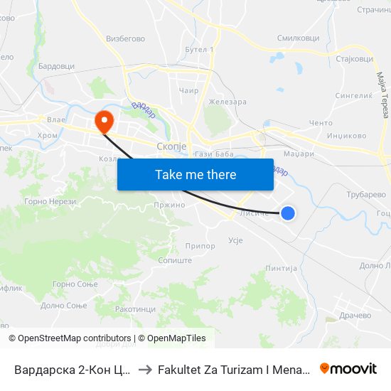 Вардарска 2-Кон Центар to Fakultet Za Turizam I Menadzment map