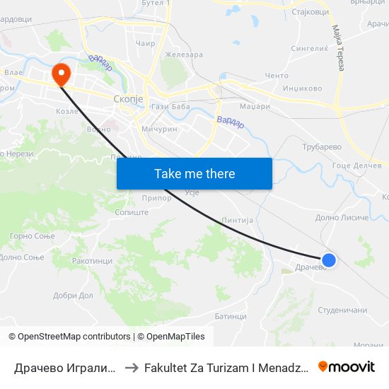 Драчево Игралиште to Fakultet Za Turizam I Menadzment map