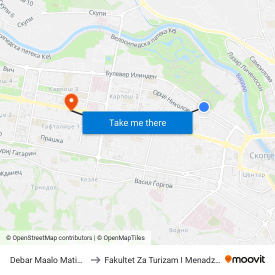 Debar Maalo Matichno to Fakultet Za Turizam I Menadzment map