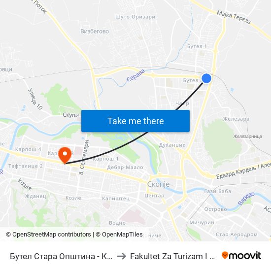 Бутел Стара Општина - Кон Радишани to Fakultet Za Turizam I Menadzment map