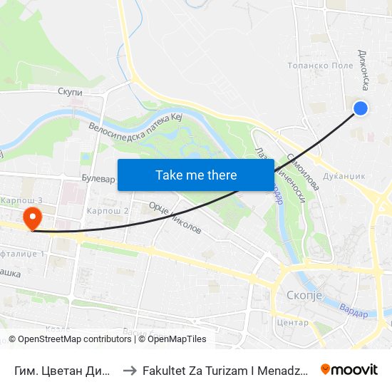 Гим. Цветан Димов to Fakultet Za Turizam I Menadzment map