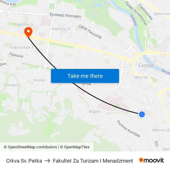 Crkva Sv. Petka to Fakultet Za Turizam I Menadzment map