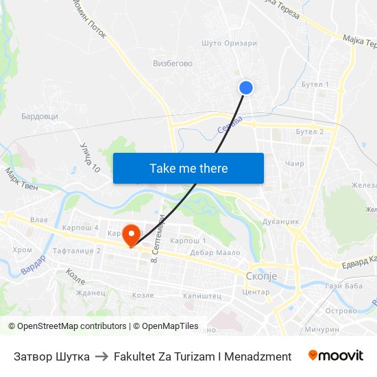 Затвор Шутка to Fakultet Za Turizam I Menadzment map