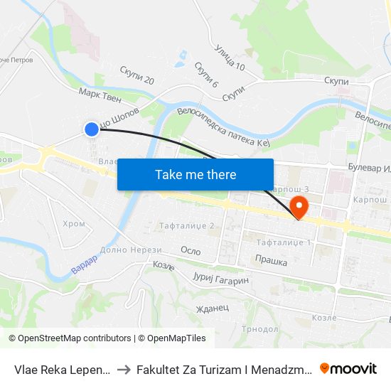 Vlae Reka Lepenec to Fakultet Za Turizam I Menadzment map