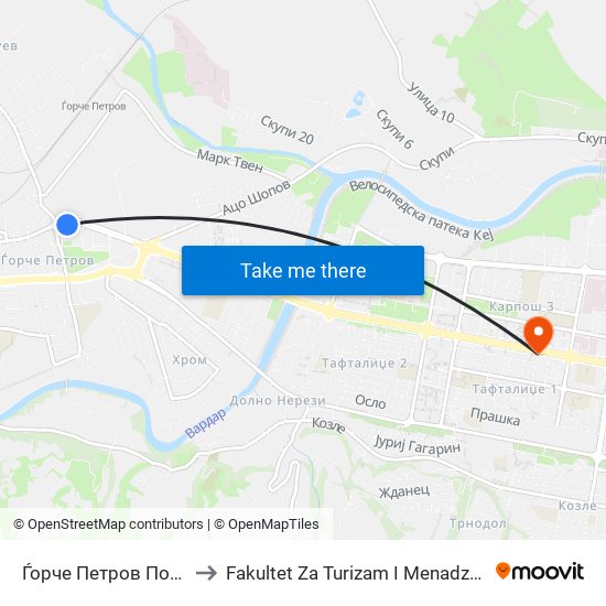 Ѓорче Петров Пошта to Fakultet Za Turizam I Menadzment map