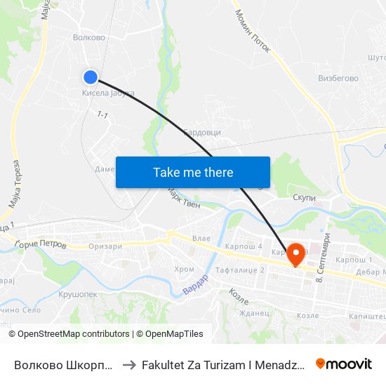 Волково Шкорпион to Fakultet Za Turizam I Menadzment map