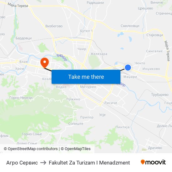 Агро Сервис to Fakultet Za Turizam I Menadzment map