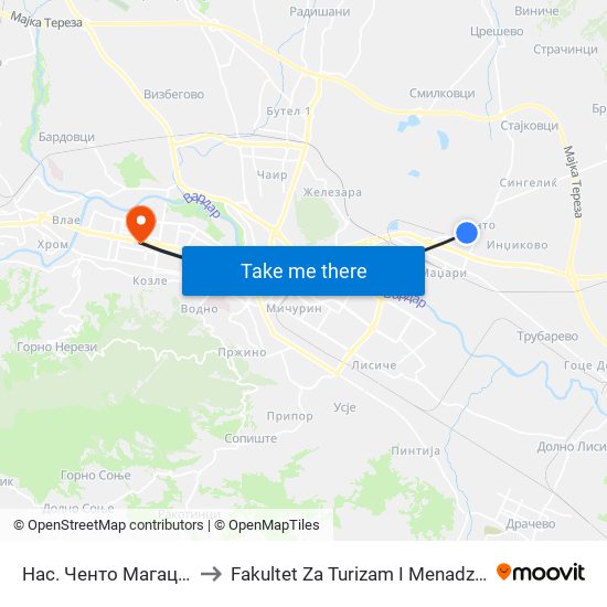 Нас. Ченто Магацини to Fakultet Za Turizam I Menadzment map