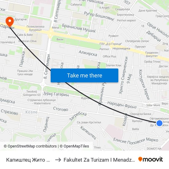 Капиштец Жито Лукс to Fakultet Za Turizam I Menadzment map