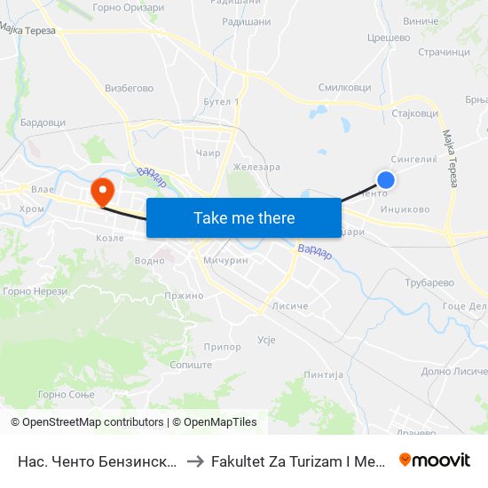 Нас. Ченто Бензинска Пумпа to Fakultet Za Turizam I Menadzment map