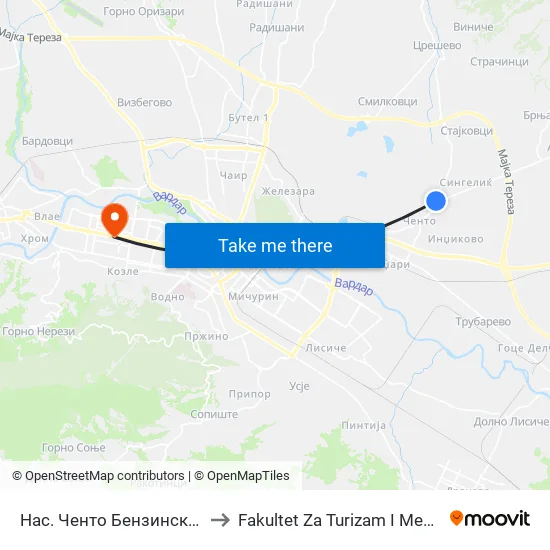 Нас. Ченто Бензинска Пумпа to Fakultet Za Turizam I Menadzment map