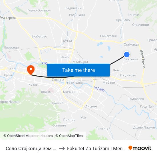 Село Стајковци Зем Промет to Fakultet Za Turizam I Menadzment map