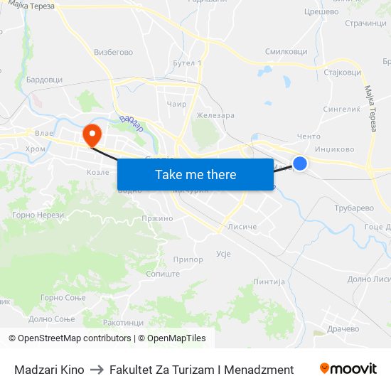 Madzari Kino to Fakultet Za Turizam I Menadzment map