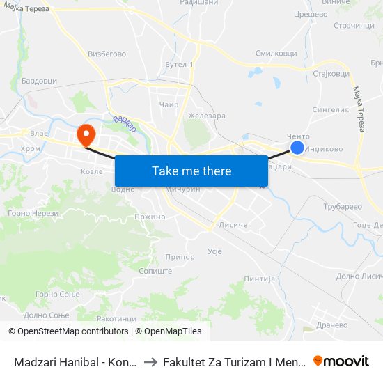 Madzari Hanibal - Kon Chento to Fakultet Za Turizam I Menadzment map