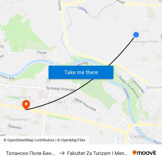 Топанско Поле Бензинска to Fakultet Za Turizam I Menadzment map