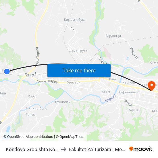 Kondovo Grobishta Kon Centar to Fakultet Za Turizam I Menadzment map