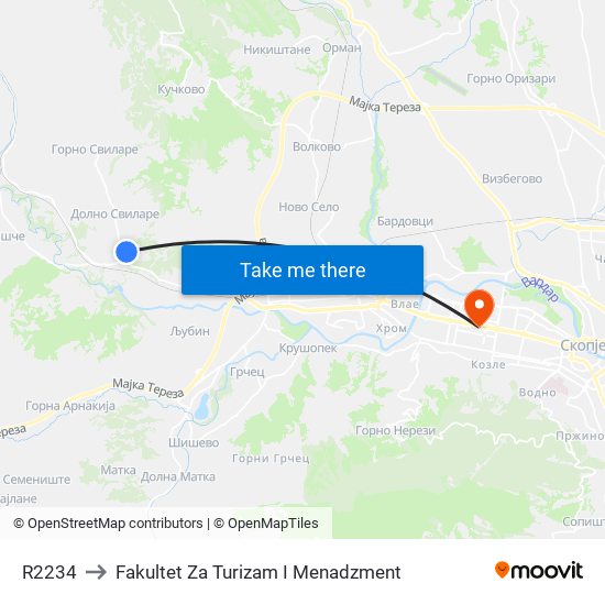 R2234 to Fakultet Za Turizam I Menadzment map