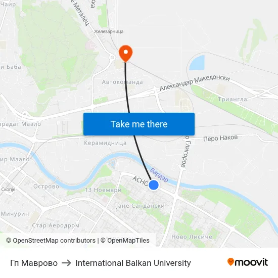 Гп Маврово to International Balkan University map