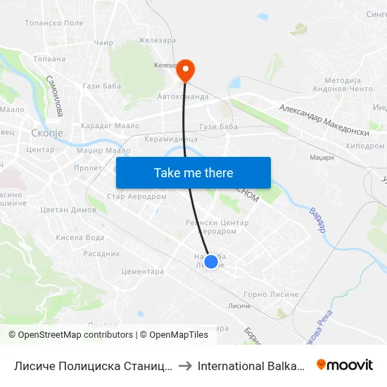 Lisiche Police Station-To Center to International Balkan University map