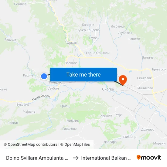 Dolno Svillare Clinic To Center to International Balkan University map