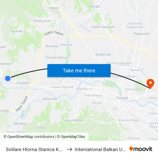 Svillare Chlorine Station To Center to International Balkan University map