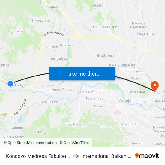 Kondovo Medresa Faculty To Center to International Balkan University map