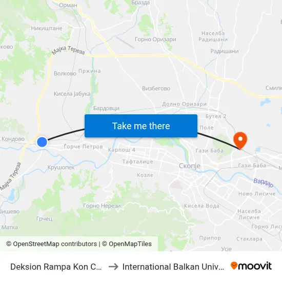 Deksion Ramp To Center to International Balkan University map
