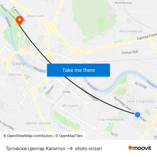 Трговски Центар Капитол to shuto orizari map