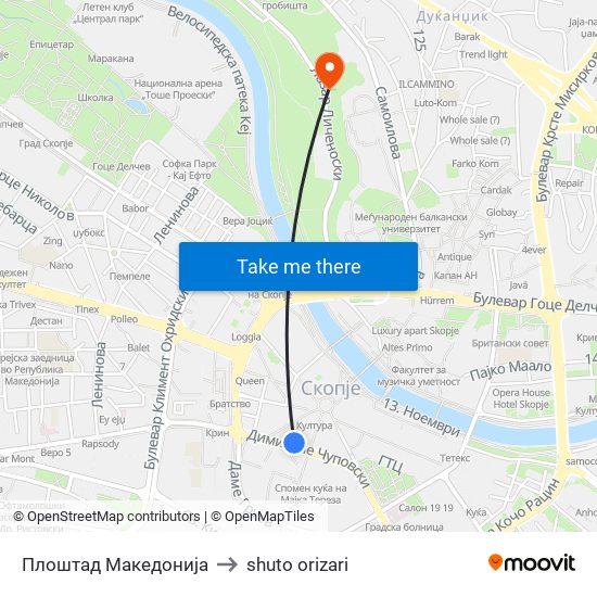 Плоштад Македонија to shuto orizari map