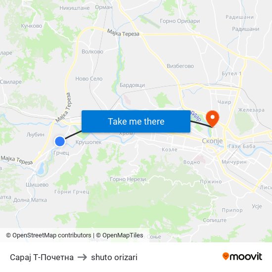 Сарај Т-Почетна to shuto orizari map