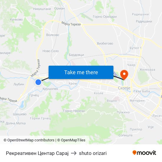 Рекреативен Центар Сарај to shuto orizari map