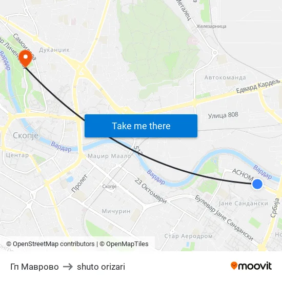 GP Mavrovo to Shuto Orizari map