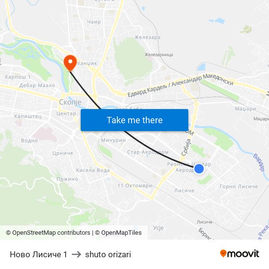 Ново Лисиче 1 to shuto orizari map