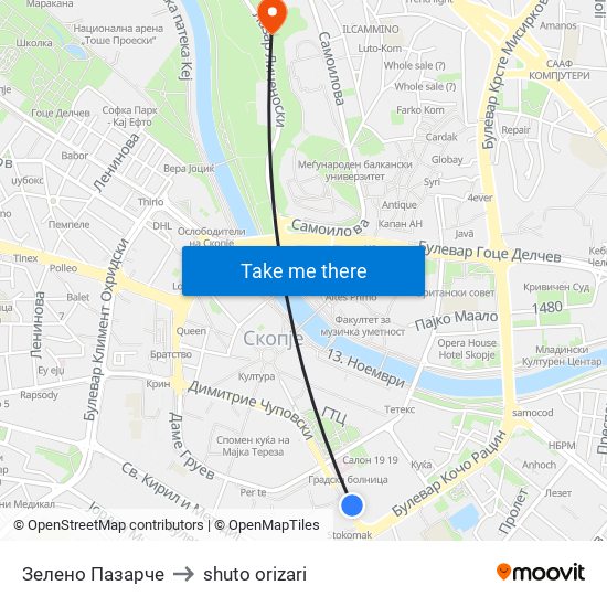 Зелено Пазарче to shuto orizari map