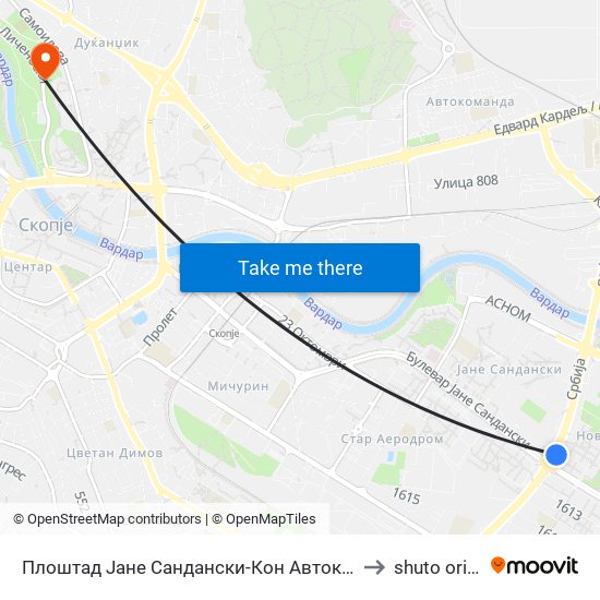 Плоштад Јане Сандански-Кон Автокоманда to shuto orizari map