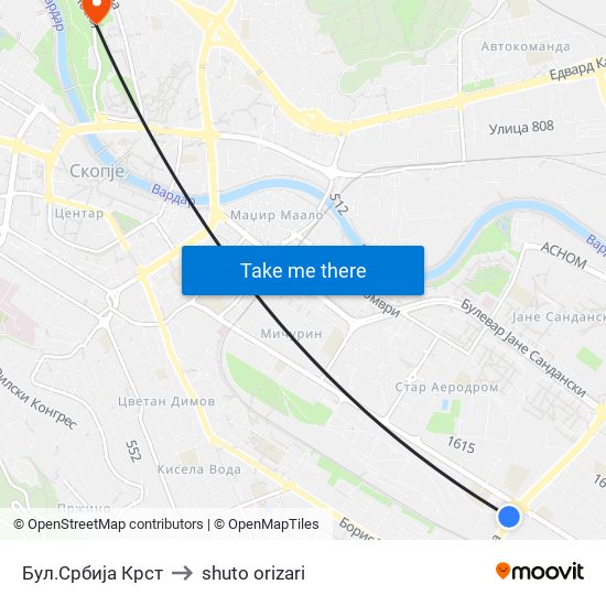 Бул.Србија Крст to shuto orizari map