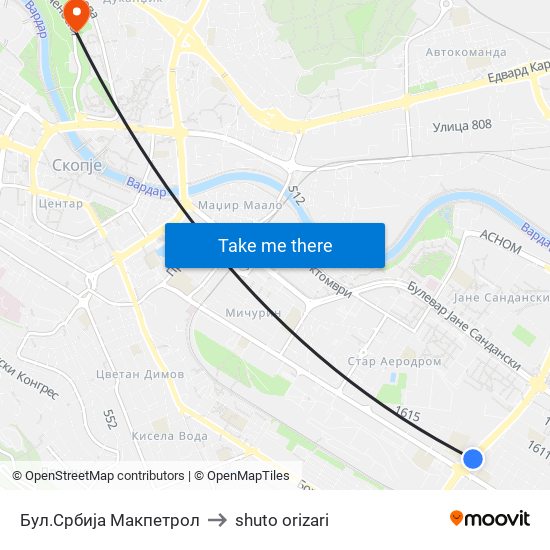 Бул.Србија Макпетрол to shuto orizari map