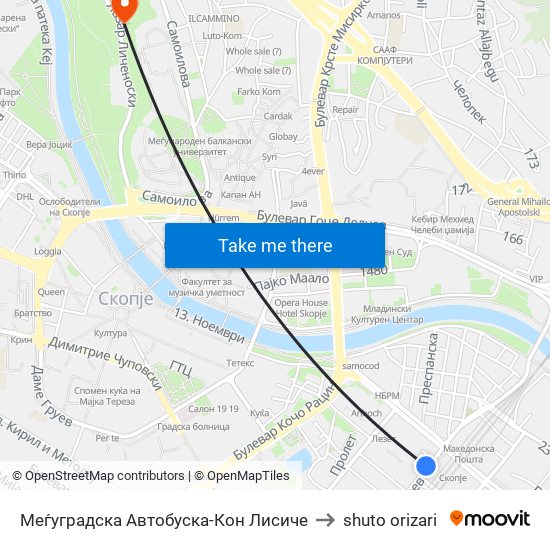 Меѓуградска Автобуска-Кон Лисиче to shuto orizari map